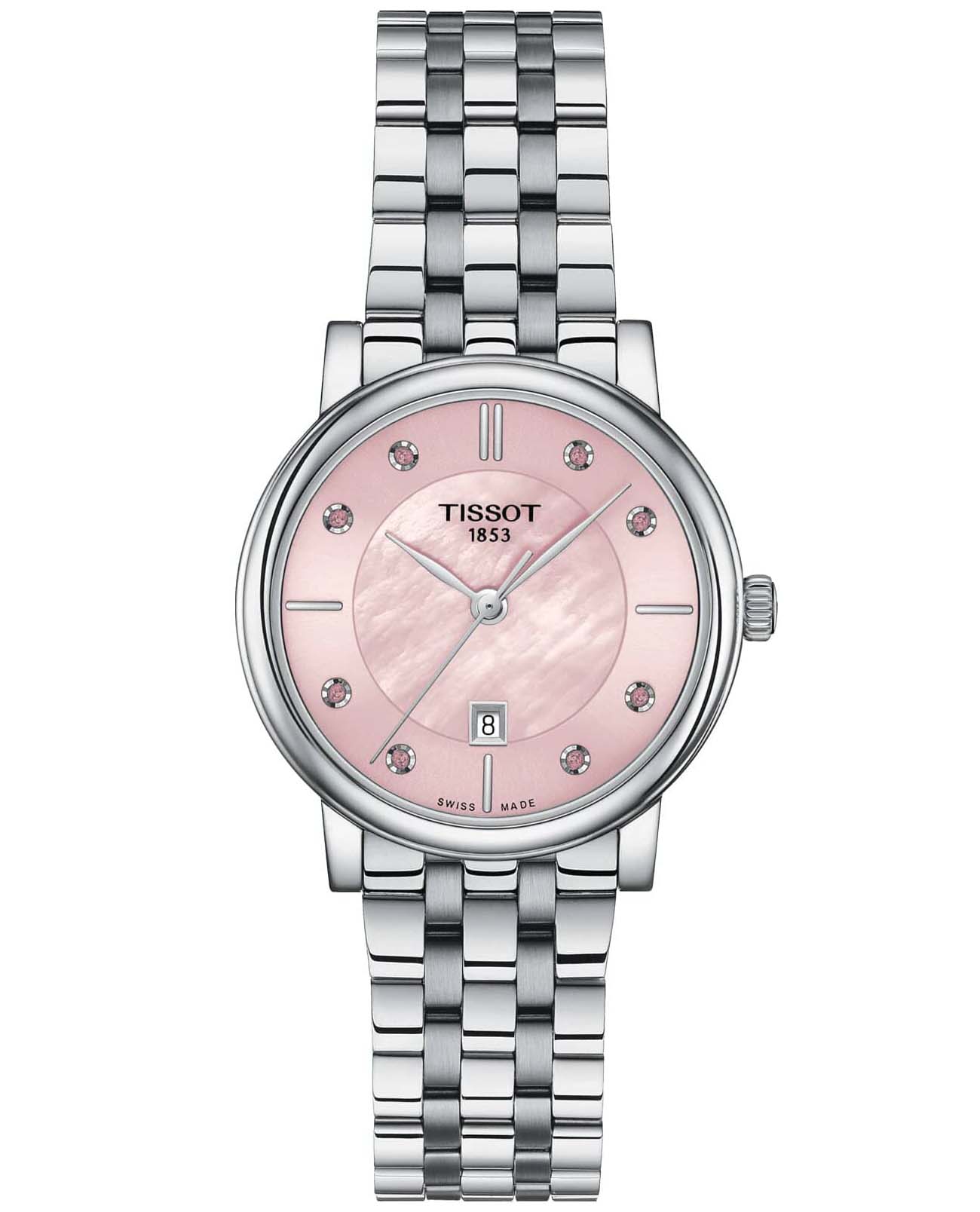 Tissot Tissot Carson Premium Lady T122.210.11.159.00 Carson T1222101115900 кварцевые женские часы розовый циферблат, браслет сталь c pvd покрытием — вид спереди