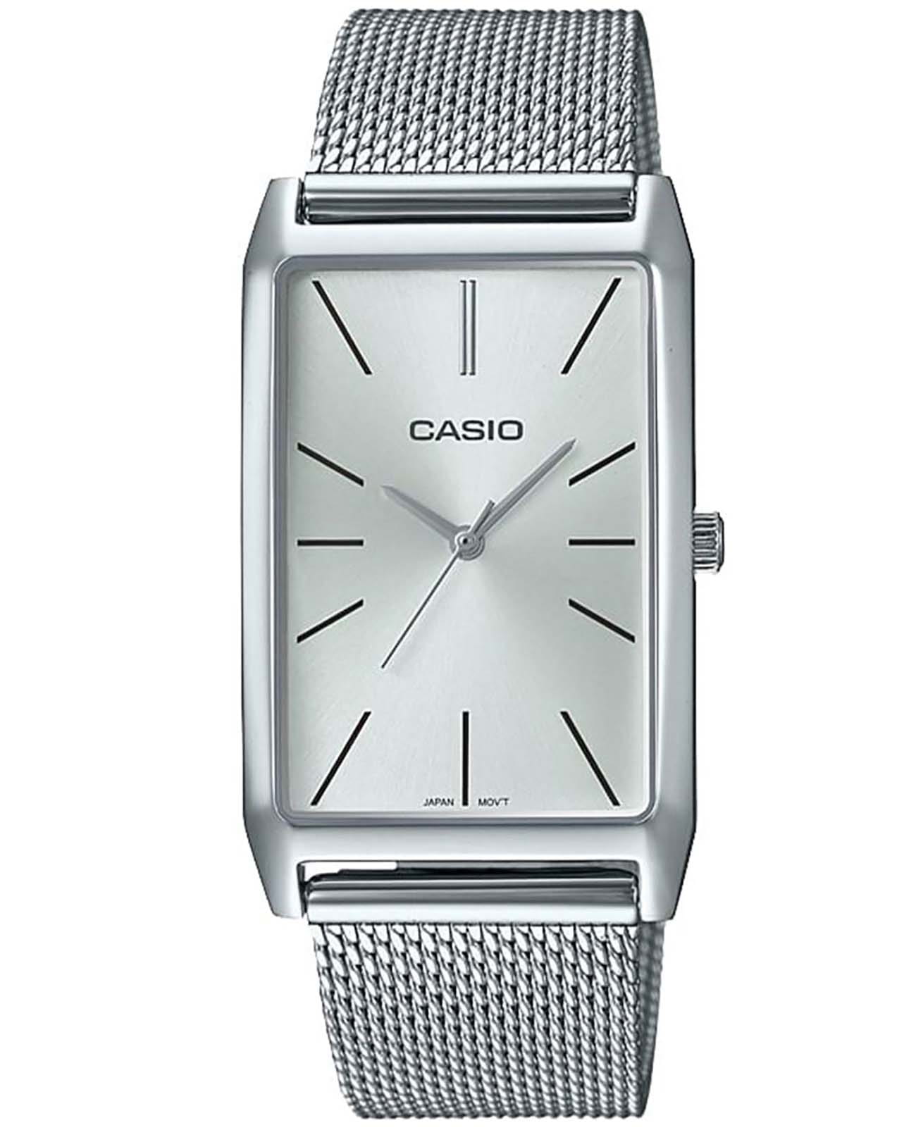 Casio Casio Collection LTP-E156M-7AEF  LTP-E156M-7AEF кварцевые женские часы серебристый циферблат, браслет нержавеющая сталь — вид спереди