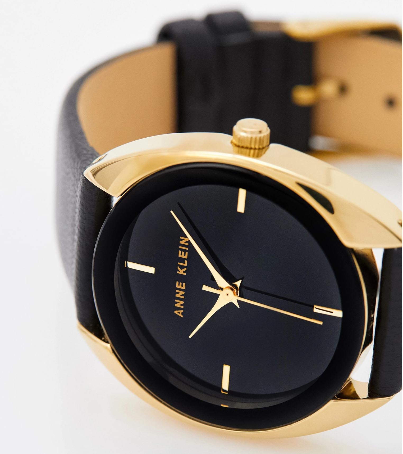 Anne Klein Anne Klein Leather 4030BKBK кварцевые женские часы часы крупный план черный циферблата