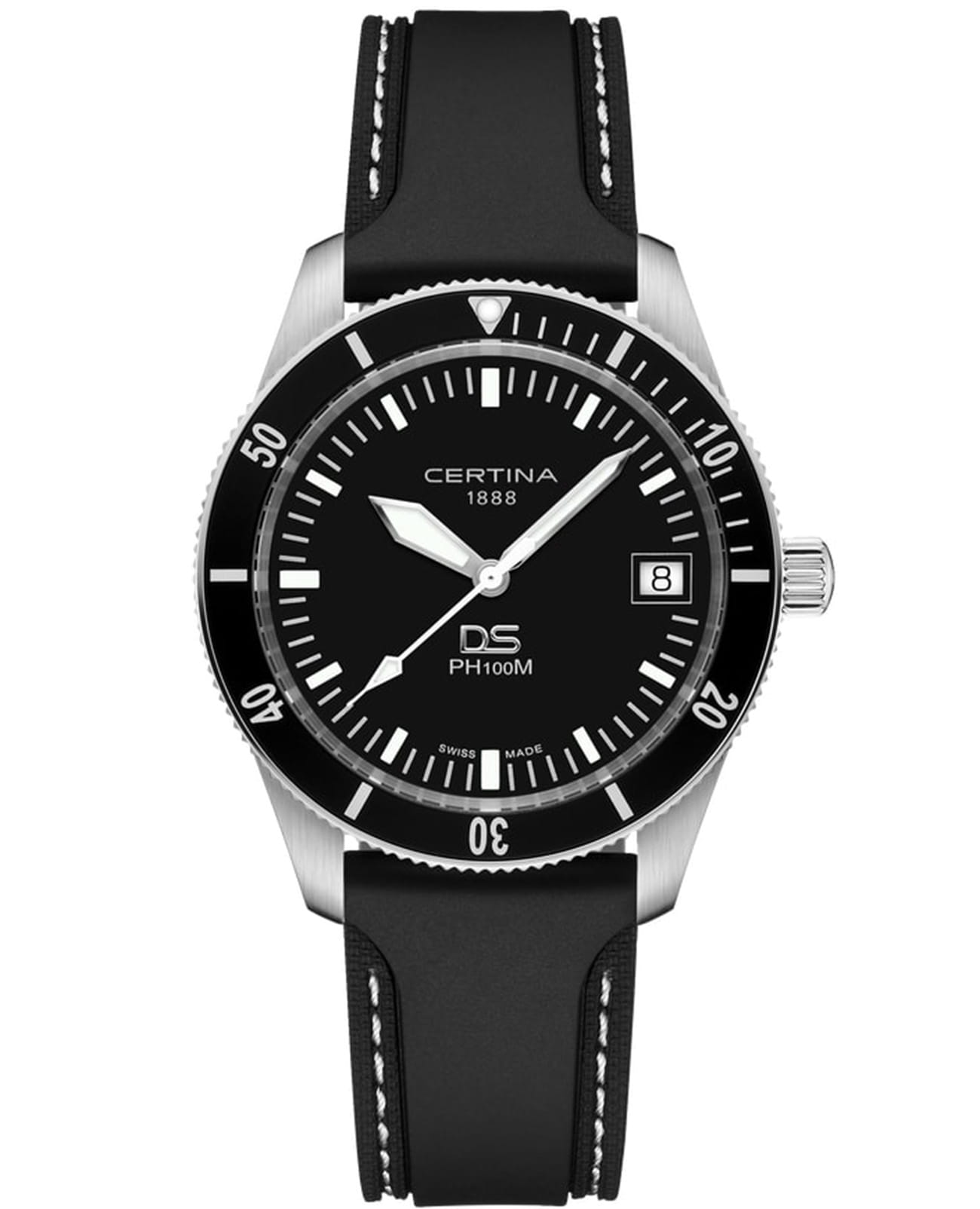 Certina Certina DS PH100M Gent C044.410.17.050.00  C0444101705000 кварцевые мужские часы черный циферблат, браслет нержавеющая сталь — вид спереди