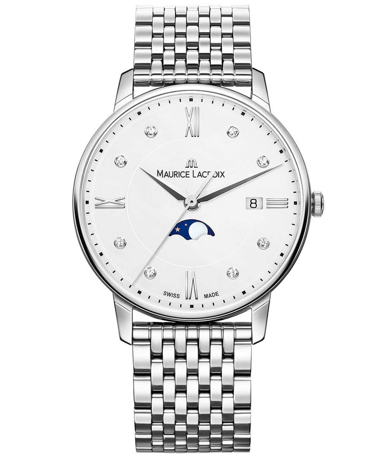 Maurice Lacroix Maurice Lacroix Eliros Moonphase EL1096-SS002-150-1  EL1096-SS002-150-1 кварцевые женские часы белый циферблат, браслет нержавеющая сталь — вид спереди