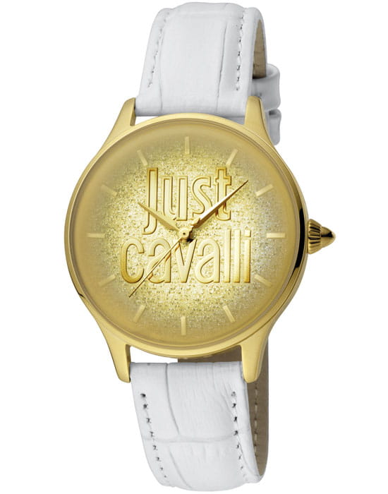 Just Cavalli Just Cavalli Logo JC1L032L0055  JC1L032L0055 кварцевые женские часы золотой циферблат, браслет кожаный — вид спереди