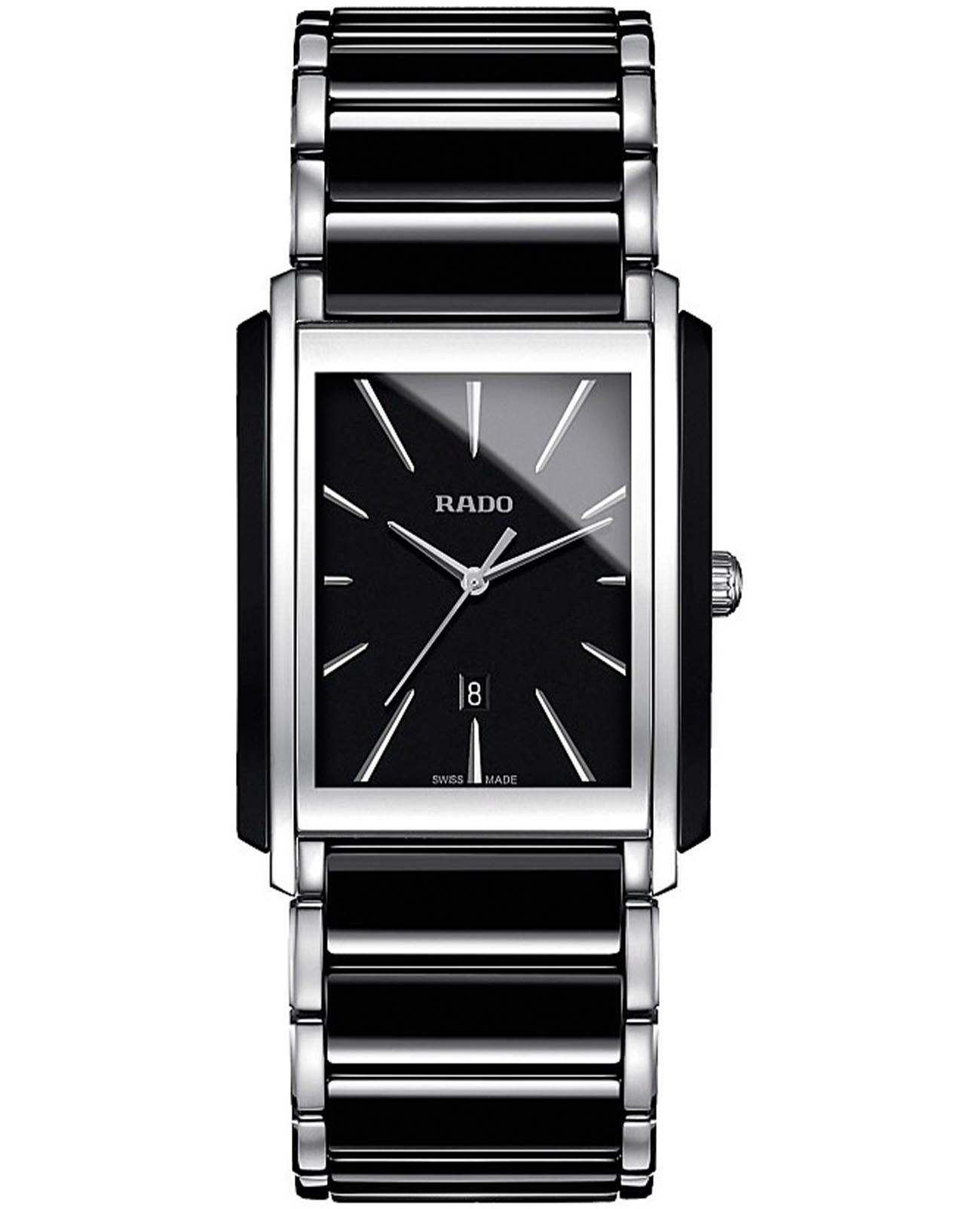 Rado Rado Ceramica R20963152  R20963152 кварцевые мужские часы черный циферблат, браслет сталь + керамические вставки — вид спереди
