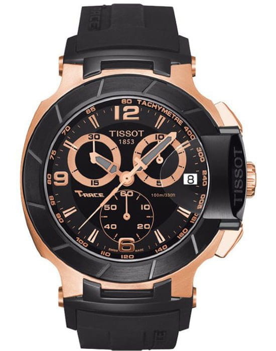 Tissot Tissot T-Sport T-Race Quartz Chronograph T048.417.27.057.06 T Race T0484172705706 кварцевые мужские часы черный циферблат, браслет каучук — вид спереди