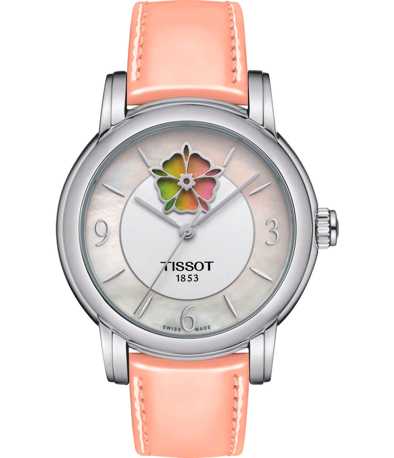 Tissot Tissot Lady Heart Flower Powermatic 80 T050.207.16.117.00  T0502071611700 механические женские часы перламутровый циферблат, браслет кожаный — вид спереди