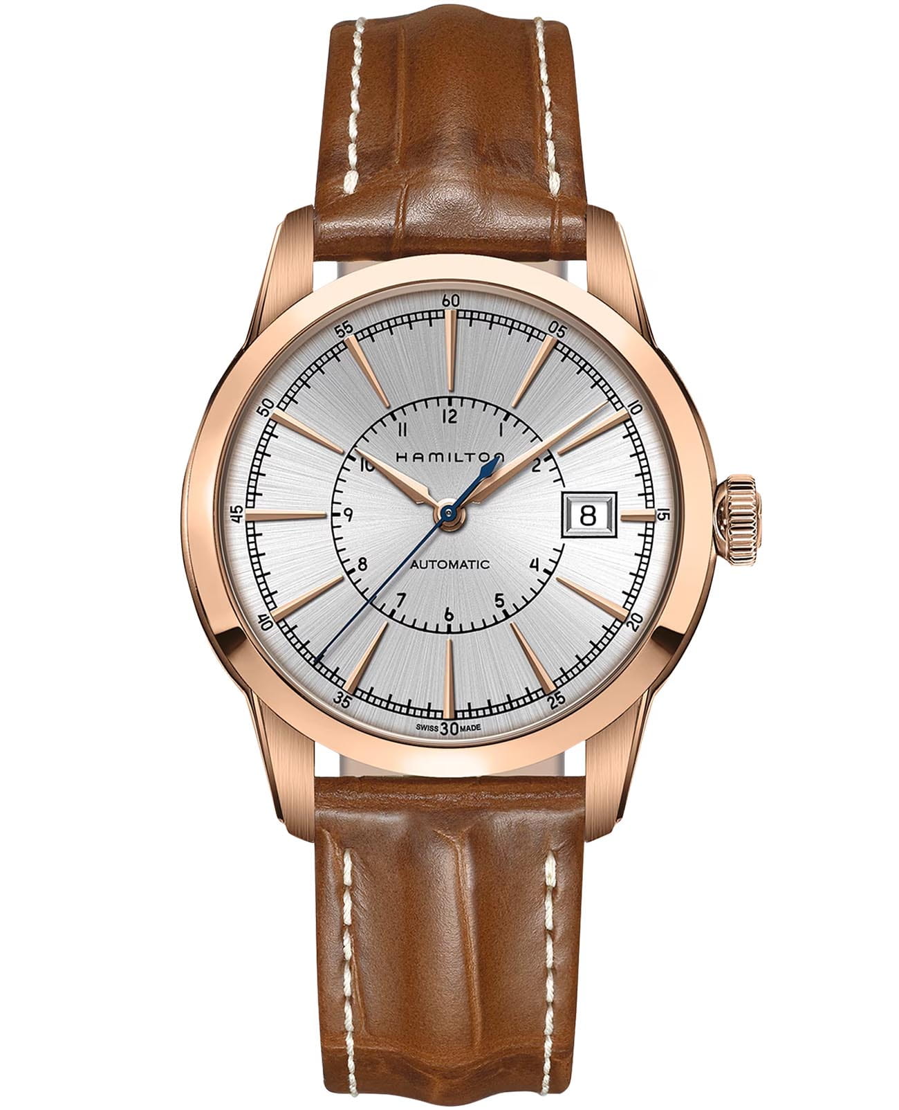Hamilton Hamilton American Classic Railroad Auto H40505551  H40505551 механические мужские часы серебристый циферблат, браслет кожаный — вид спереди