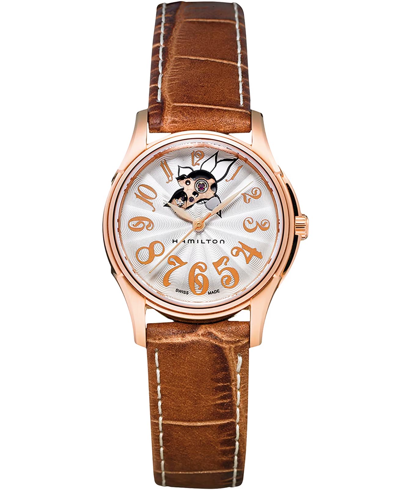 Hamilton Hamilton Jazzmaster Lady Auto H32345983  H32345983 механические женские часы серебристый циферблат, браслет кожаный — вид спереди
