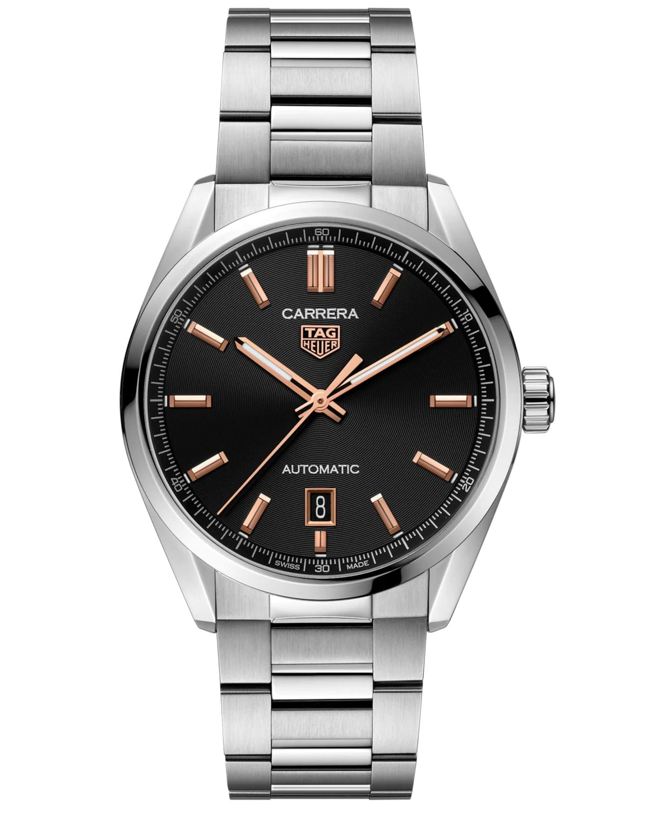 TAG Heuer TAG Heuer Carrera WBN2113.BA0639  WBN2113.BA0639 механические мужские часы черный циферблат, браслет нержавеющая сталь — вид спереди