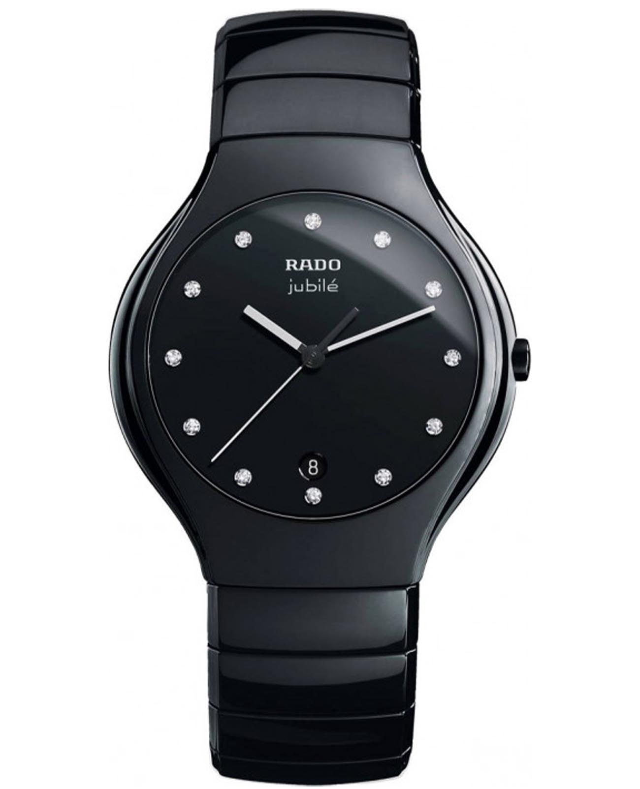 Rado Rado True R27653762  R27653762 кварцевые мужские часы черный циферблат, браслет высокотехнологичная плазменная керамика — вид спереди