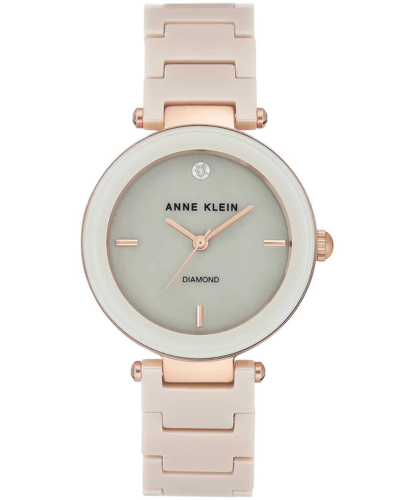 Anne Klein Anne Klein Diamond  1018RGTN  1018RGTN кварцевые женские часы перламутровый циферблат, браслет сталь + pvd + керамика — вид спереди