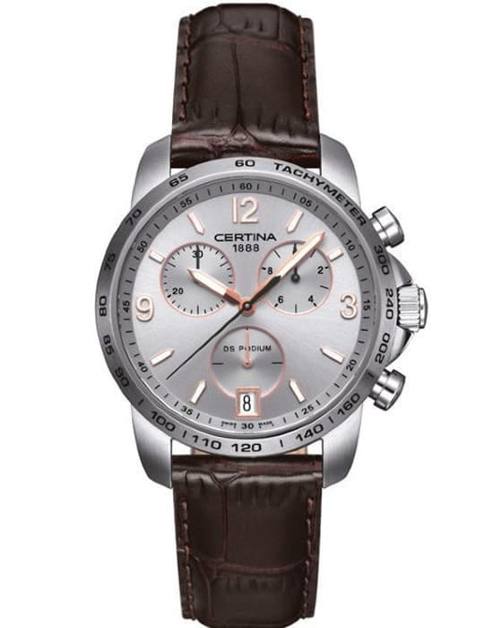 Certina Certina C001.417.16.037.01  C0014171603701 кварцевые мужские часы серый циферблат, браслет кожаный — вид спереди