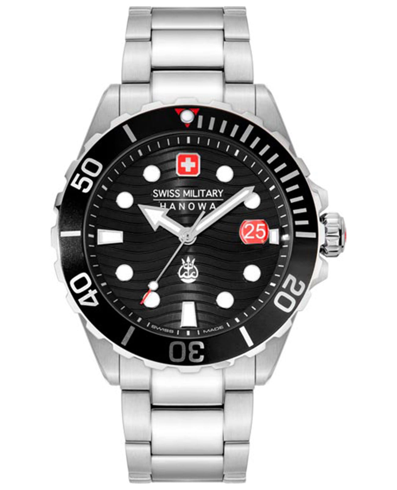 Swiss Military Hanowa Swiss Military Hanowa Offshore Diver II SMWGH2200301  SMWGH2200301 кварцевые мужские часы черный циферблат, браслет нержавеющая сталь — вид спереди