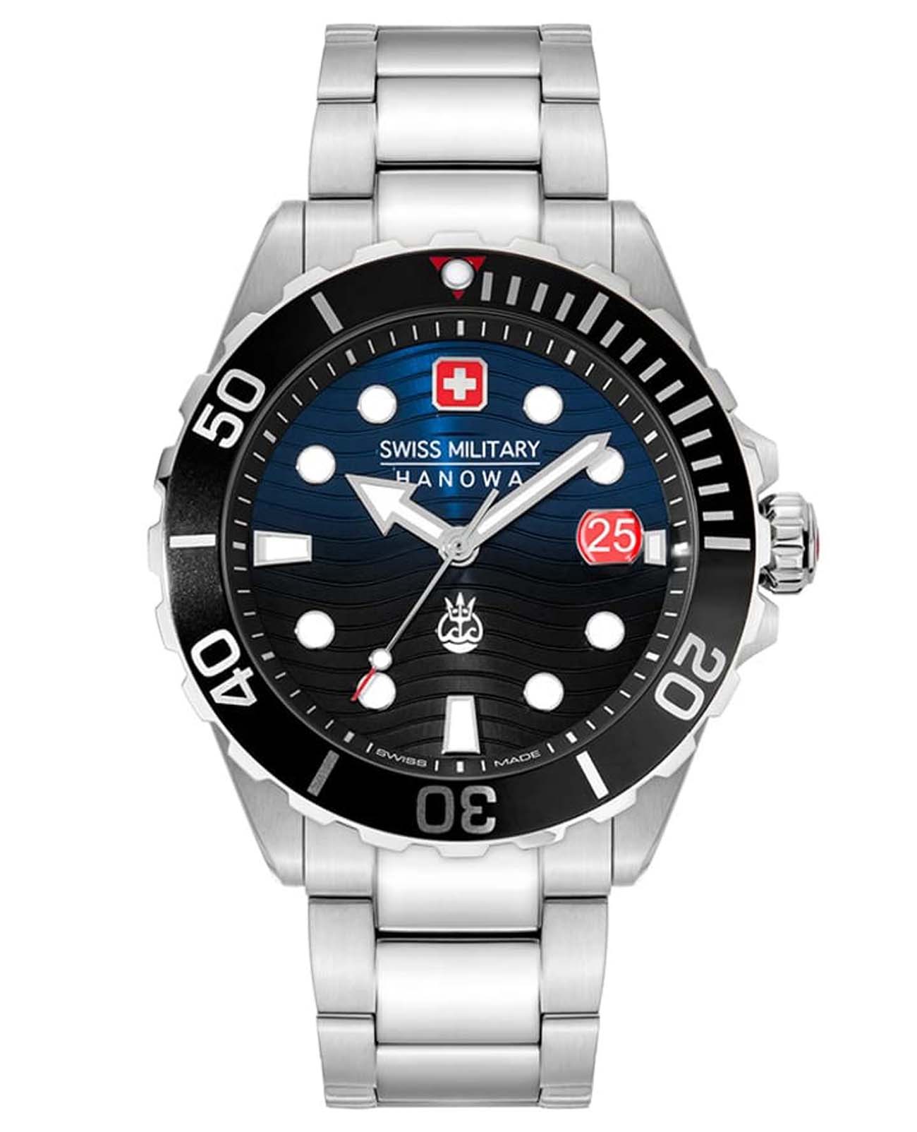Swiss Military Hanowa Swiss Military Hanowa Offshore Diver II SMWGH2200302  SMWGH2200302 кварцевые мужские часы синий циферблат, браслет нержавеющая сталь — вид спереди