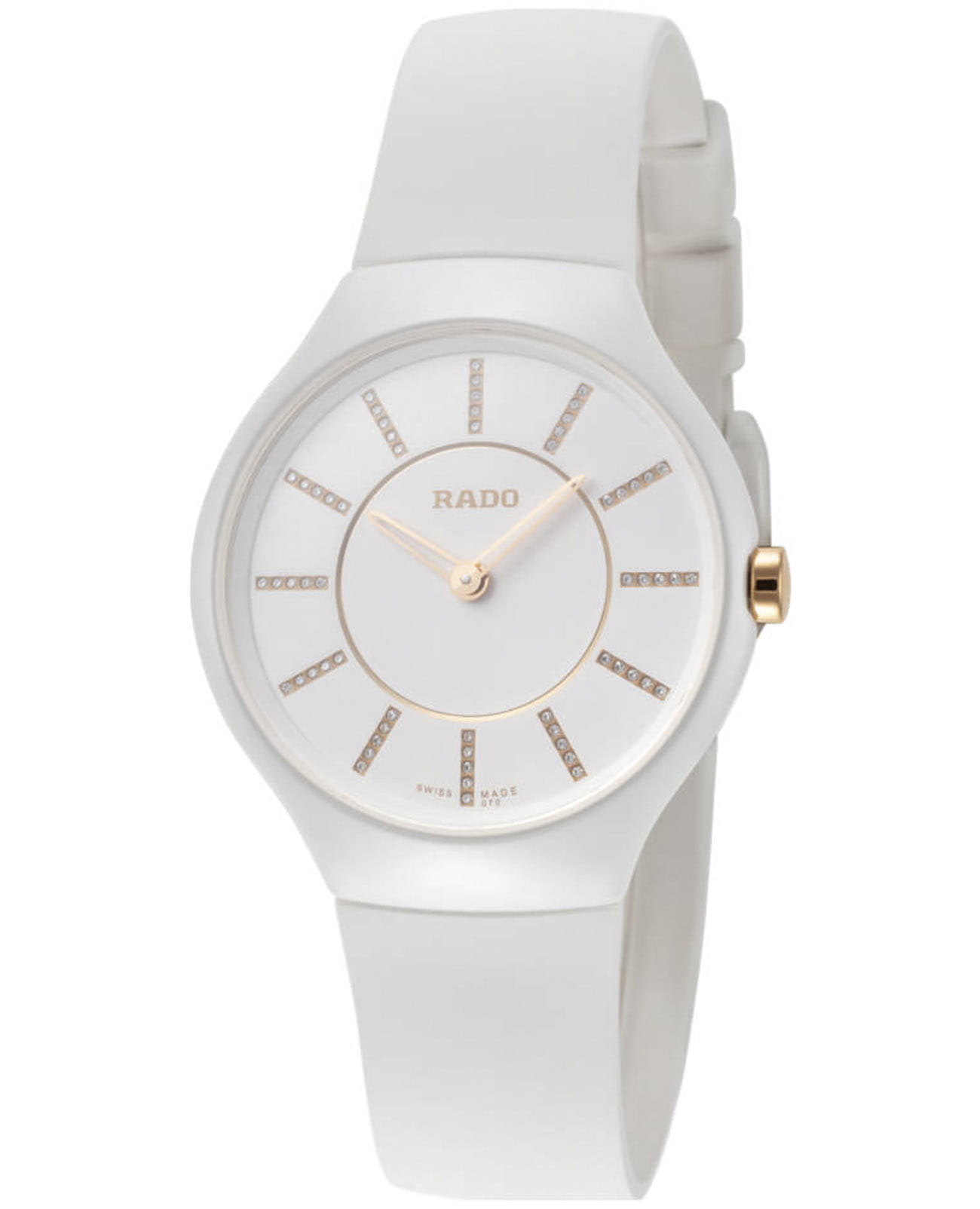 Rado Rado True Thinline R27958709  R27958709 кварцевые женские часы белый циферблат, браслет каучук — вид спереди