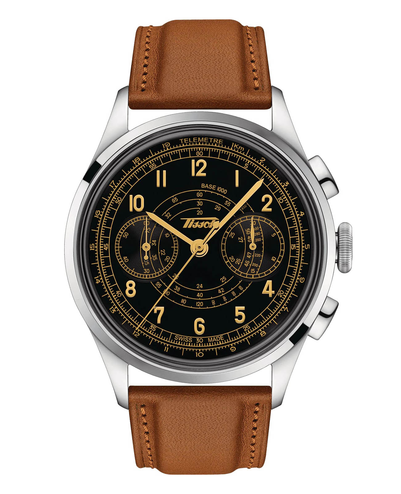Tissot Tissot Telemeter T142.462.16.052.00  T1424621605200 механические мужские часы серебристый циферблат, браслет кожаный — вид спереди