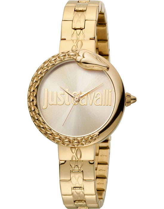 Just Cavalli Just Cavalli  JC1L097M0075  JC1L097M0075 кварцевые женские часы золотой циферблат, браслет сталь c pvd покрытием — вид спереди