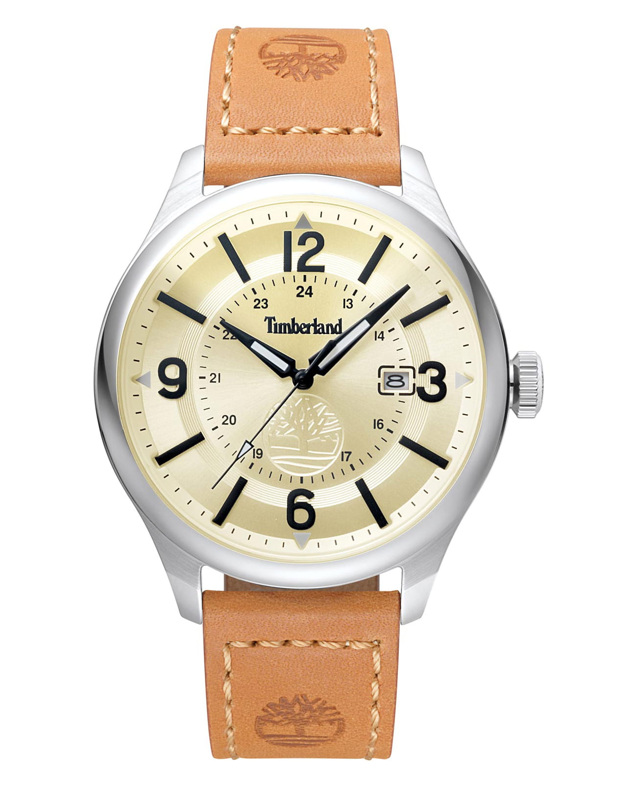 Timberland Timberland Hooksett TBL.14645JYS/07  TBL.14645JYS/07 кварцевые мужские часы желтый циферблат, браслет кожаный — вид спереди