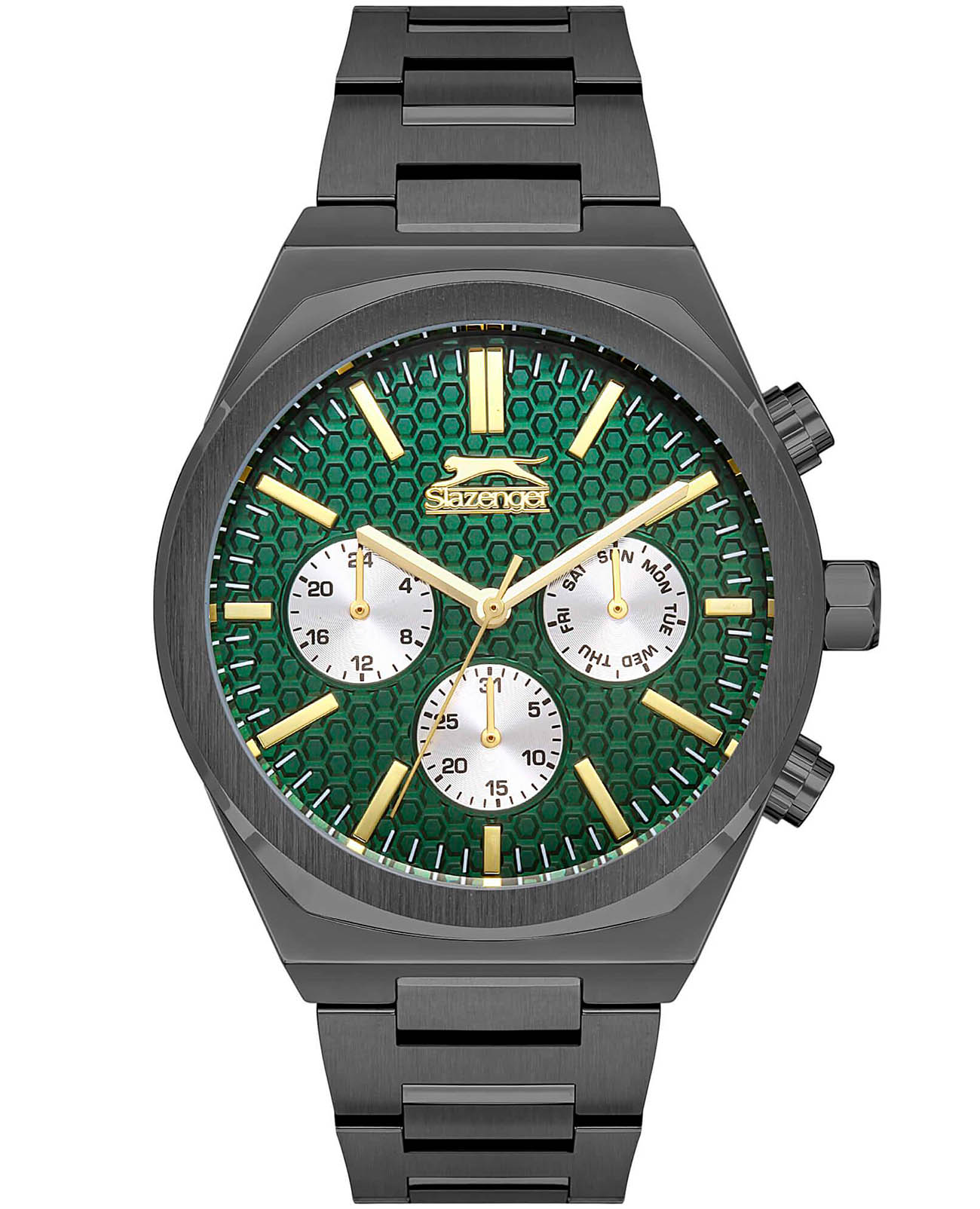 Slazenger Slazenger SL.09.2137.2.05  SL.09.2137.2.05 кварцевые мужские часы зеленый циферблат, браслет суперметалл с ip покрытием — вид спереди