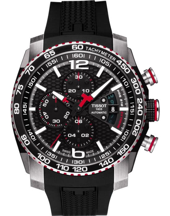 Tissot Tissot PRS 516 Extreme Automatic Chronograph T079.427.27.057.00 PRS 516 T0794272705700 механические мужские часы черный циферблат, браслет карбон + полимер — вид спереди