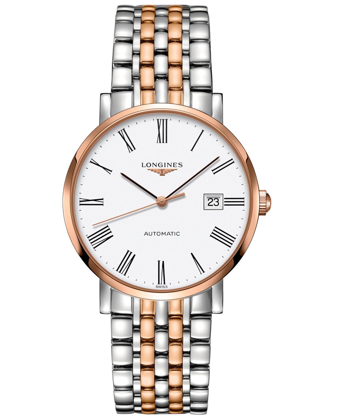 Longines Longines Elegant Collection L4.910.5.11.7  L49105117 механические мужские часы белый циферблат, браслет нержавеющая сталь + золото 18к — вид спереди