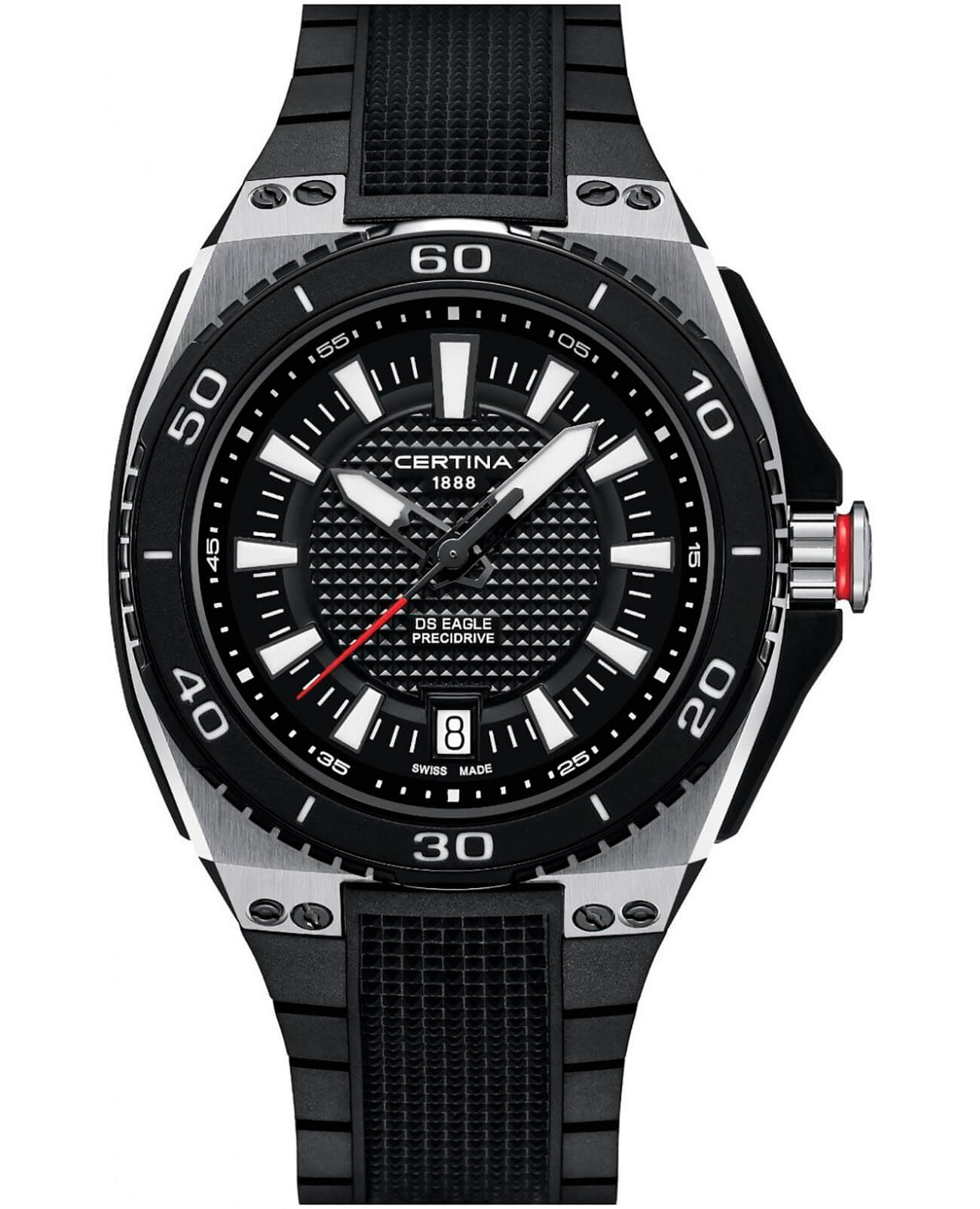 Certina Certina DS Eagle C023.710.27.051.00  C0237102705100 кварцевые мужские часы черный циферблат, браслет каучук — вид спереди