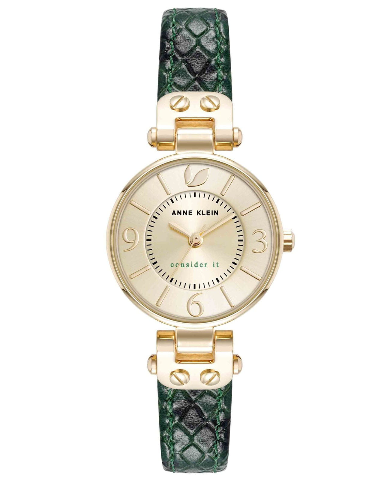 Anne Klein Anne Klein Consider It 5144CHGN  5144CHGN кварцевые женские часы золотой циферблат, браслет кожаный — вид спереди