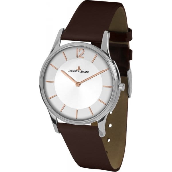 Jacques Lemans Jacques Lemans 1-1850F  1-1850F кварцевые мужские часы белый циферблат, браслет кожа + текстиль — вид спереди