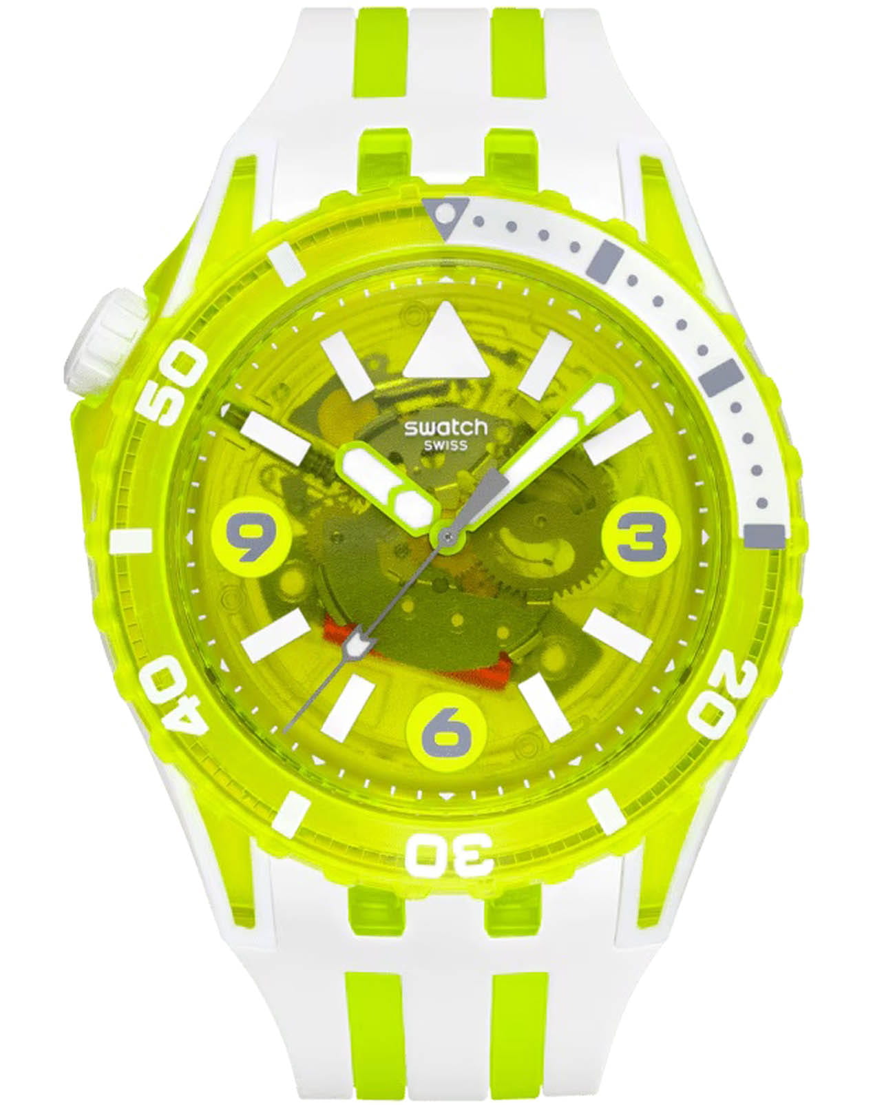 Swatch Swatch Egg Yolk SSCU09J100  SSCU09J100 кварцевые мужские часы желтый циферблат, браслет силикон — вид спереди