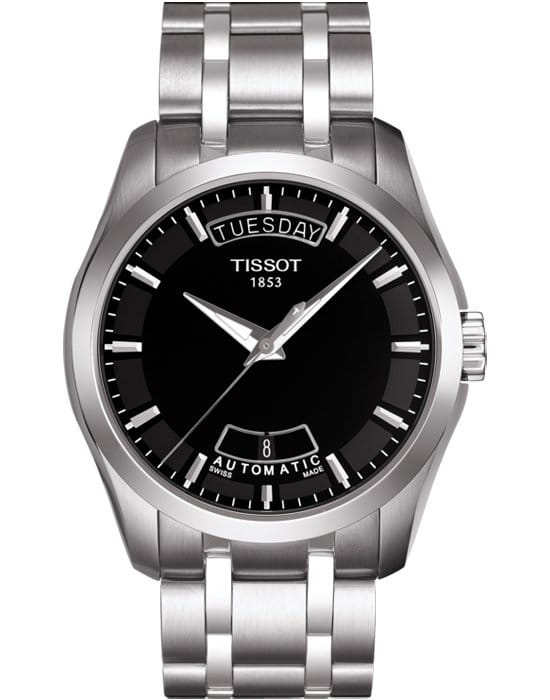 Tissot Tissot Couturier Automatic T035.407.11.051.00 Couturier T0354071105100 механические мужские часы черный циферблат, браслет нержавеющая сталь — вид спереди