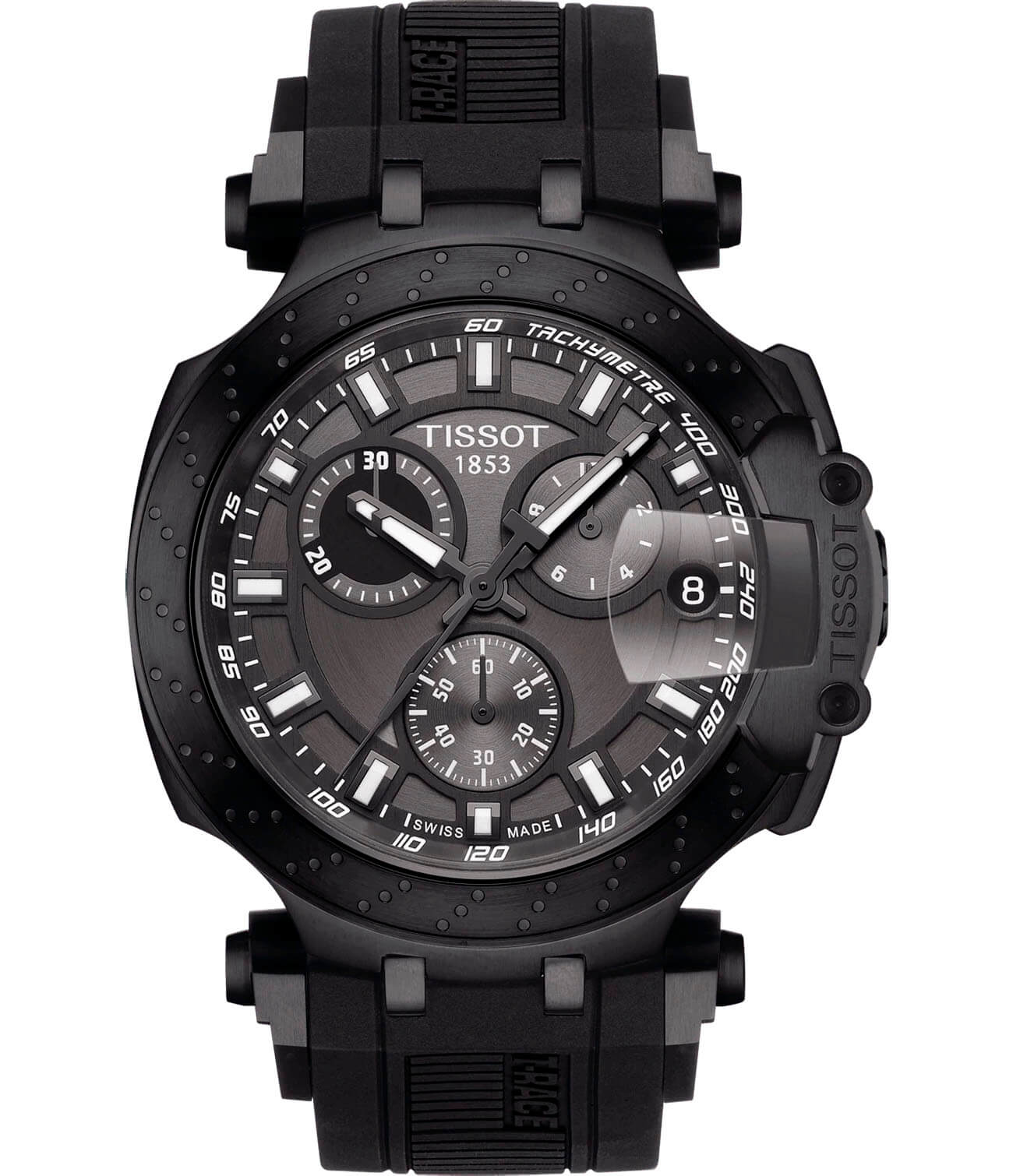 Tissot Tissot T-Race Chronograph T115.417.37.061.03 T Race T1154173706103 кварцевые мужские часы черный циферблат, браслет силикон — вид спереди