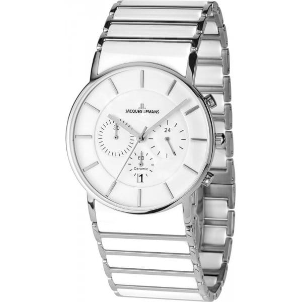 Jacques Lemans Jacques Lemans 1-1815B  1-1815B кварцевые мужские часы белый циферблат, браслет  — вид спереди