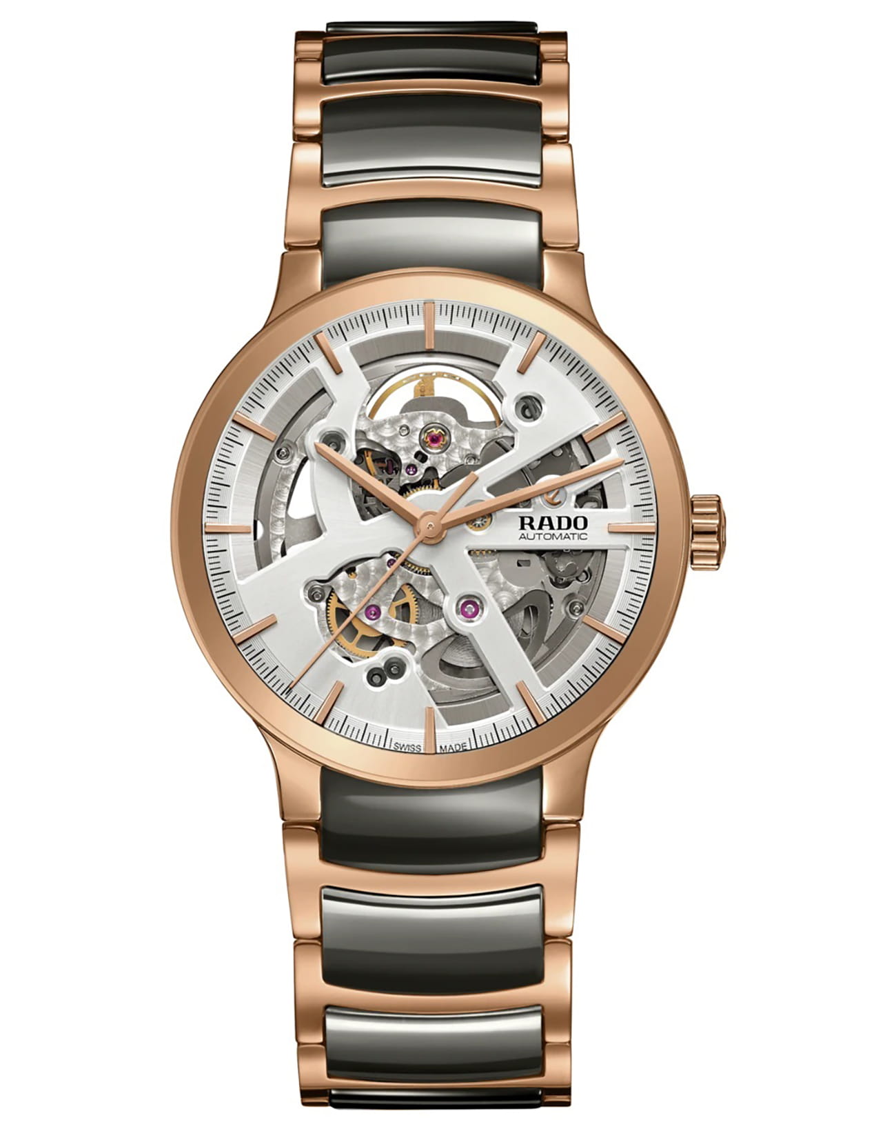 Rado Rado Centrix Automatic Open Heart R30181104  R30181104 механические мужские часы  циферблат, браслет сталь + pvd + керамика — вид спереди