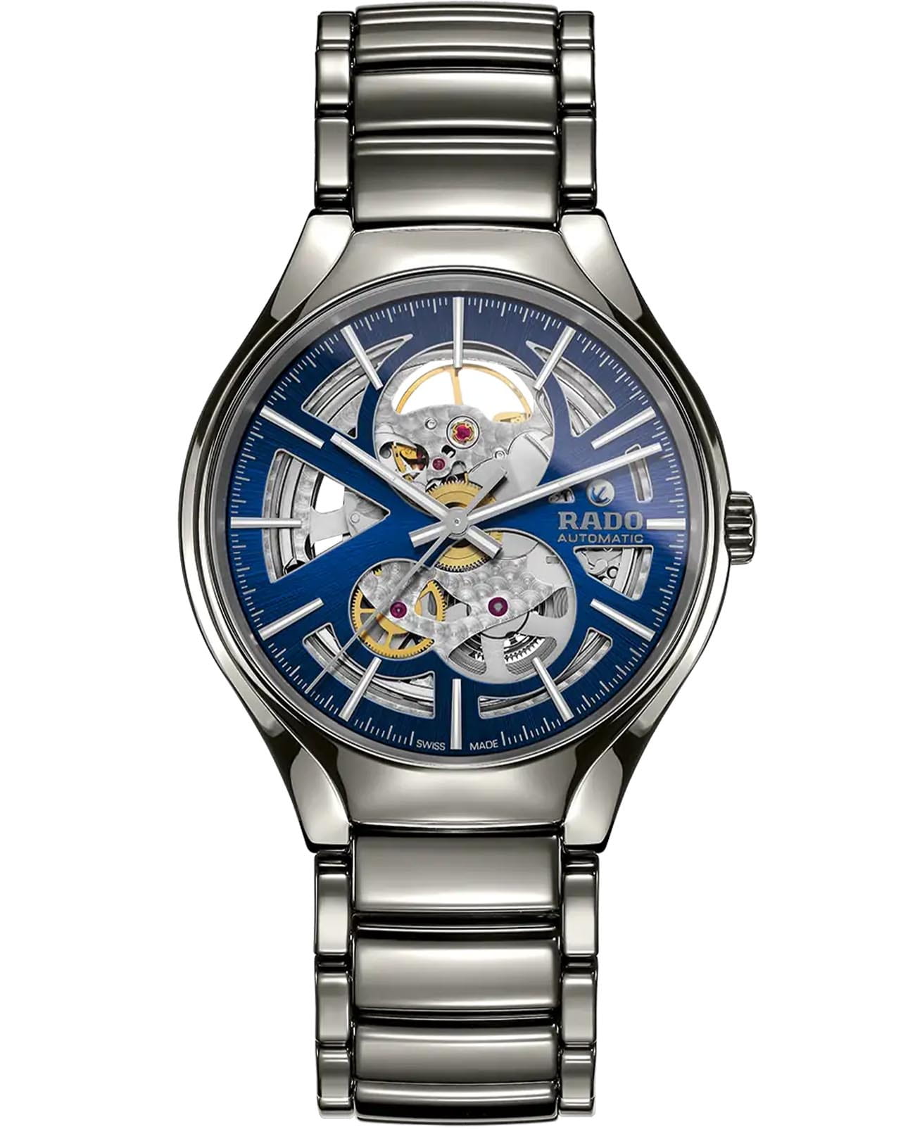Rado Rado True Automatic Open Heart R27510202 Automatic R27510202 механические мужские часы синий циферблат, браслет высокотехнологичная плазменная керамика — вид спереди