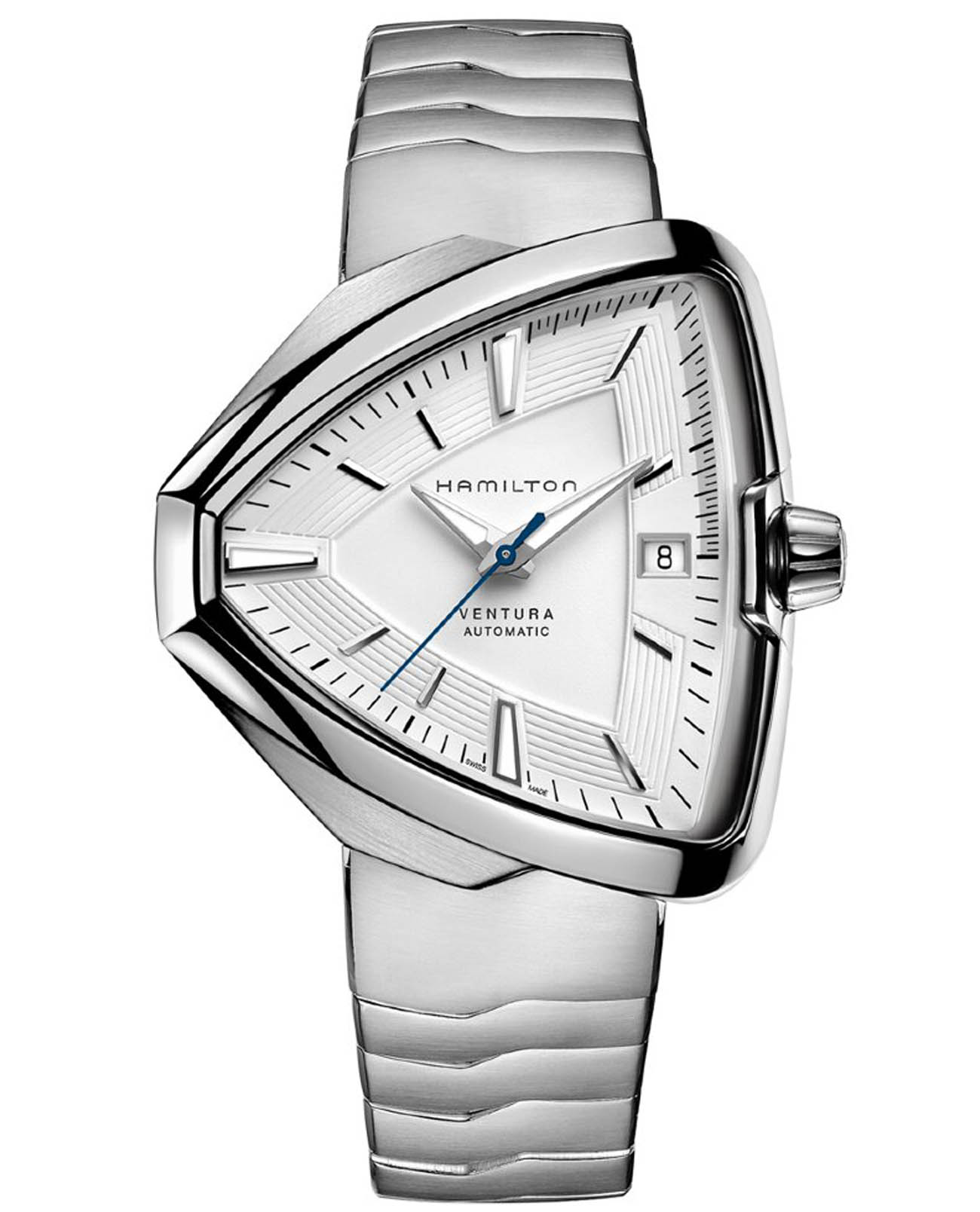 Hamilton Hamilton Ventura Elvis80 Quartz H24505111  H24505111 кварцевые мужские часы белый циферблат, браслет нержавеющая сталь — вид спереди