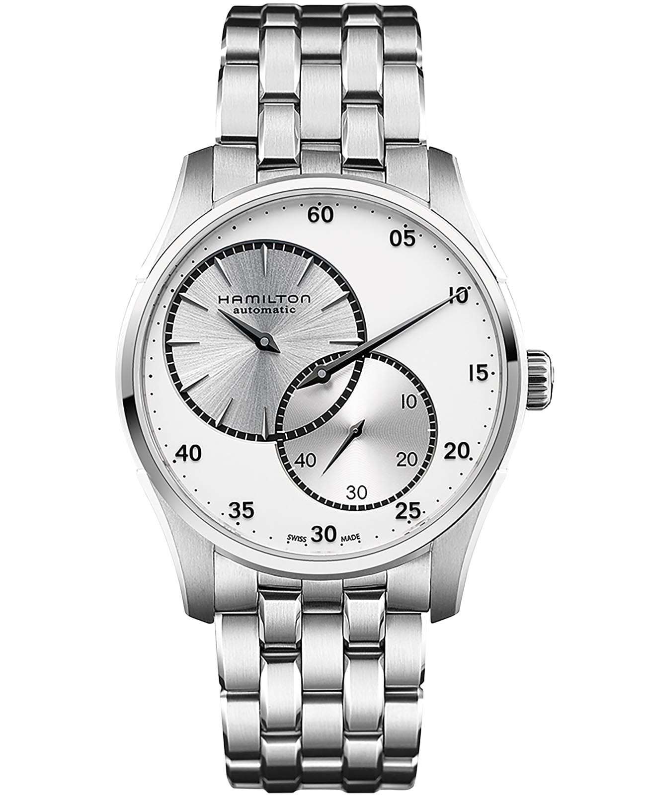 Hamilton Hamilton Jazzmaster Regulator Auto H42615153  H42615153 механические мужские часы белый циферблат, браслет нержавеющая сталь — вид спереди