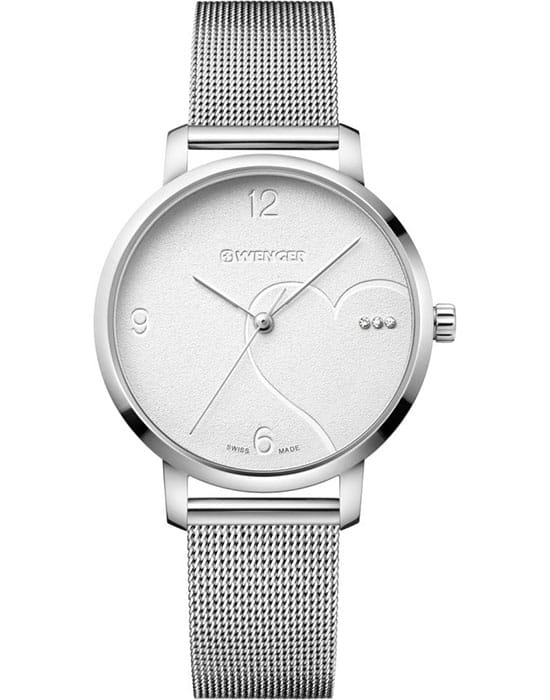 Wenger 01.1731.108  01.1731.108 кварцевые женские часы белый циферблат, браслет нержавеющая сталь — вид спереди