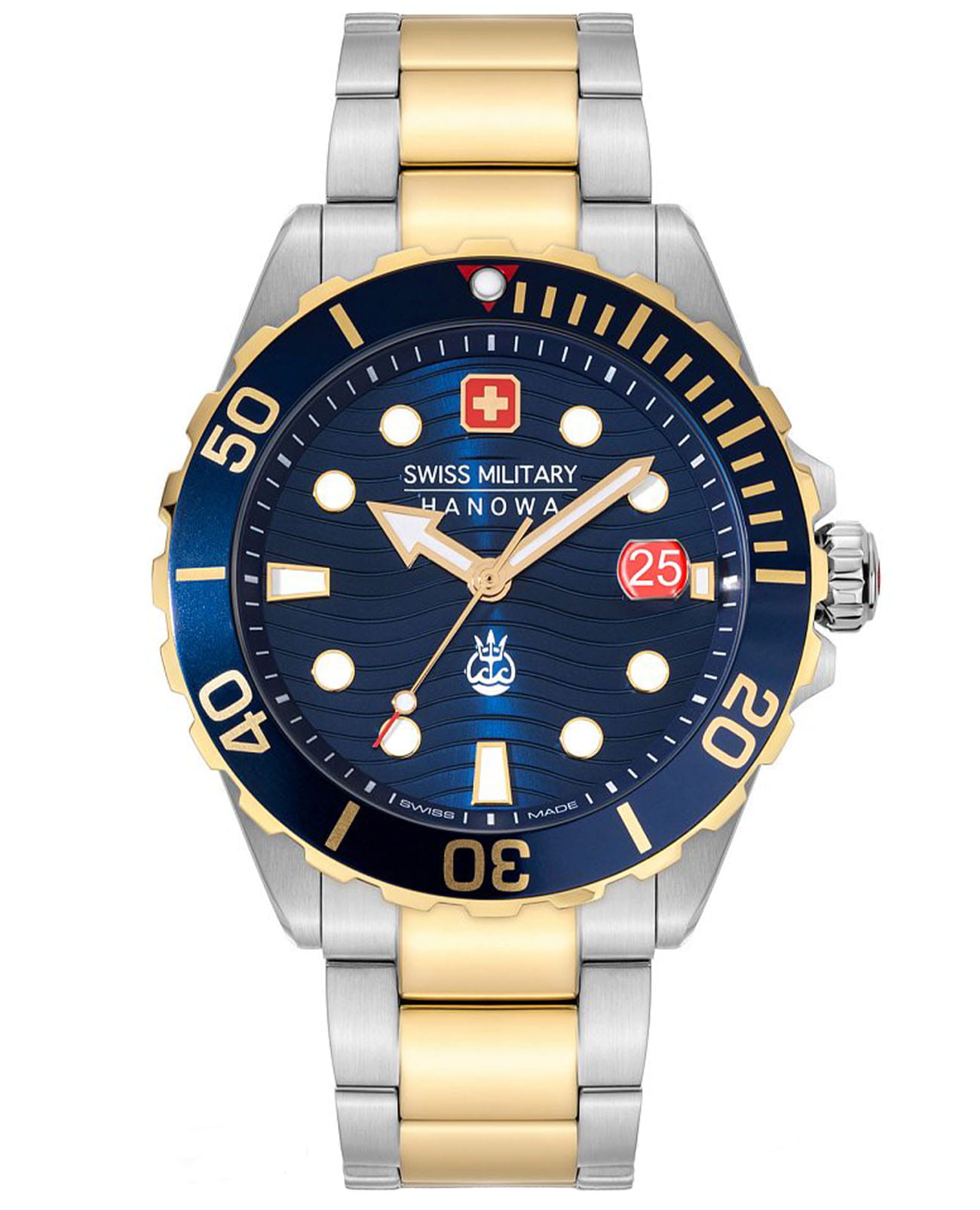 Swiss Military Hanowa Swiss Military Hanowa Offshore Diver II SMWGH2200360  SMWGH2200360 кварцевые мужские часы синий циферблат, браслет нержавеющая сталь с ip-покрытием — вид спереди