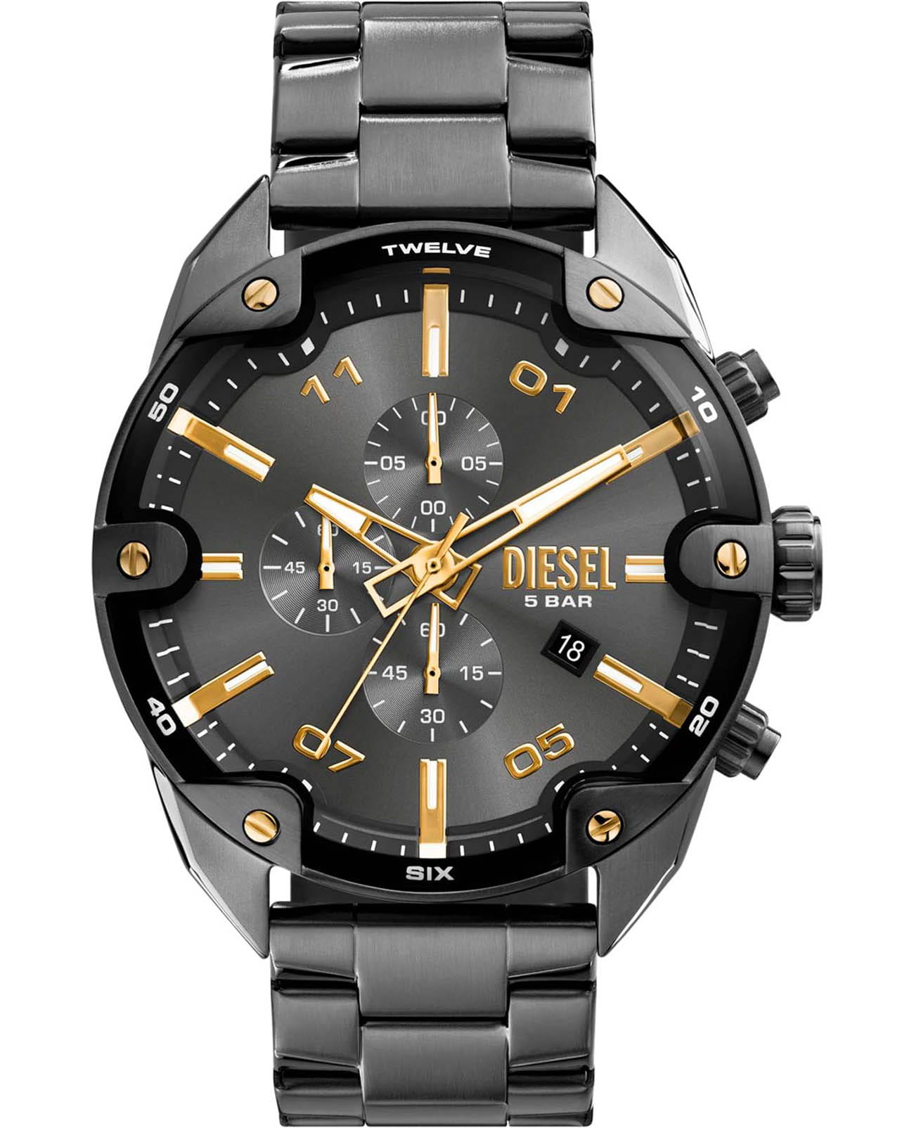 Diesel Diesel Spiked DZ4669  DZ4669 кварцевые мужские часы черный циферблат, браслет нержавеющая сталь с pvd-покрытием — вид спереди