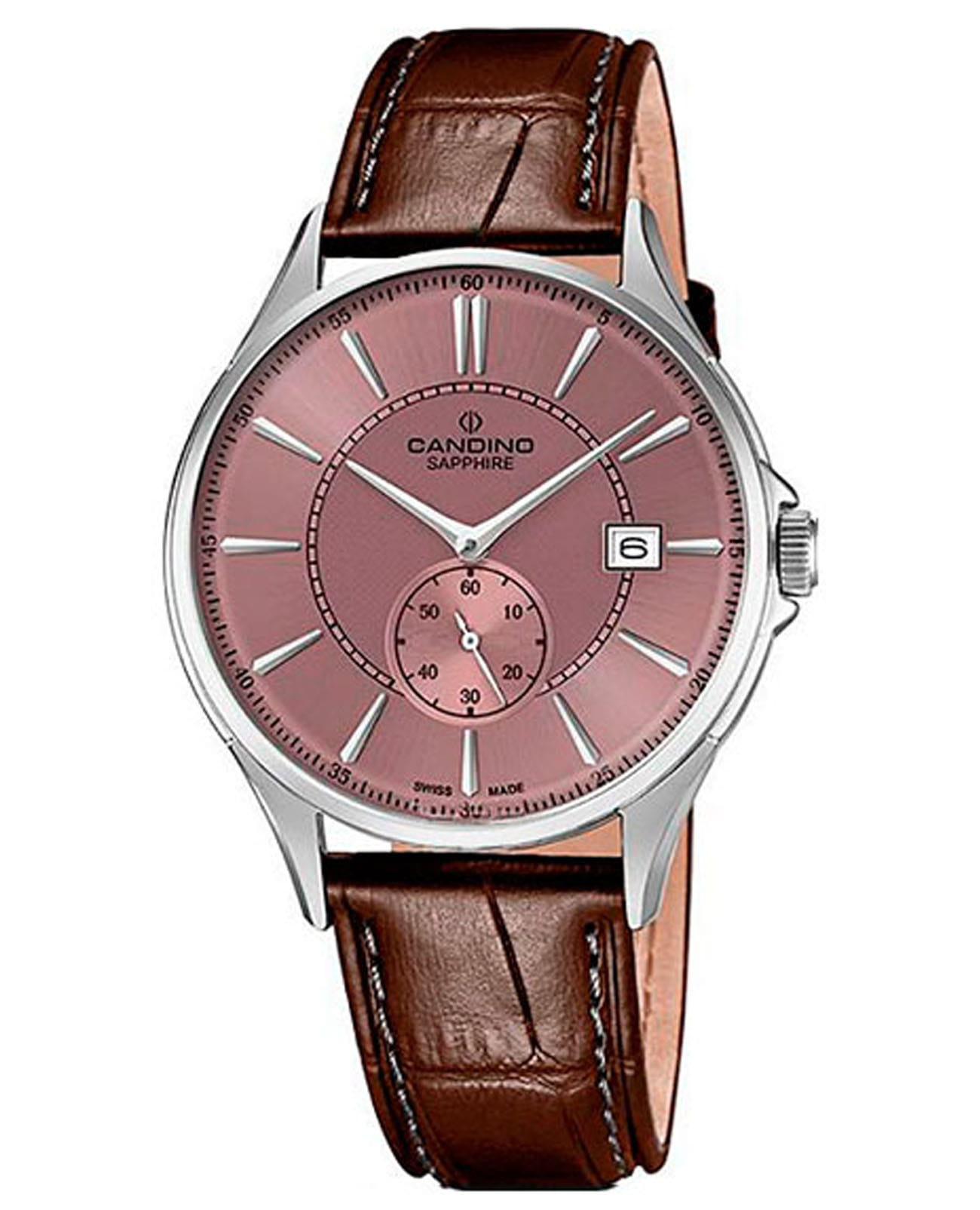 Candino Candino Classic C4634/3  C4634/3 кварцевые мужские часы розовый циферблат, браслет кожаный — вид спереди