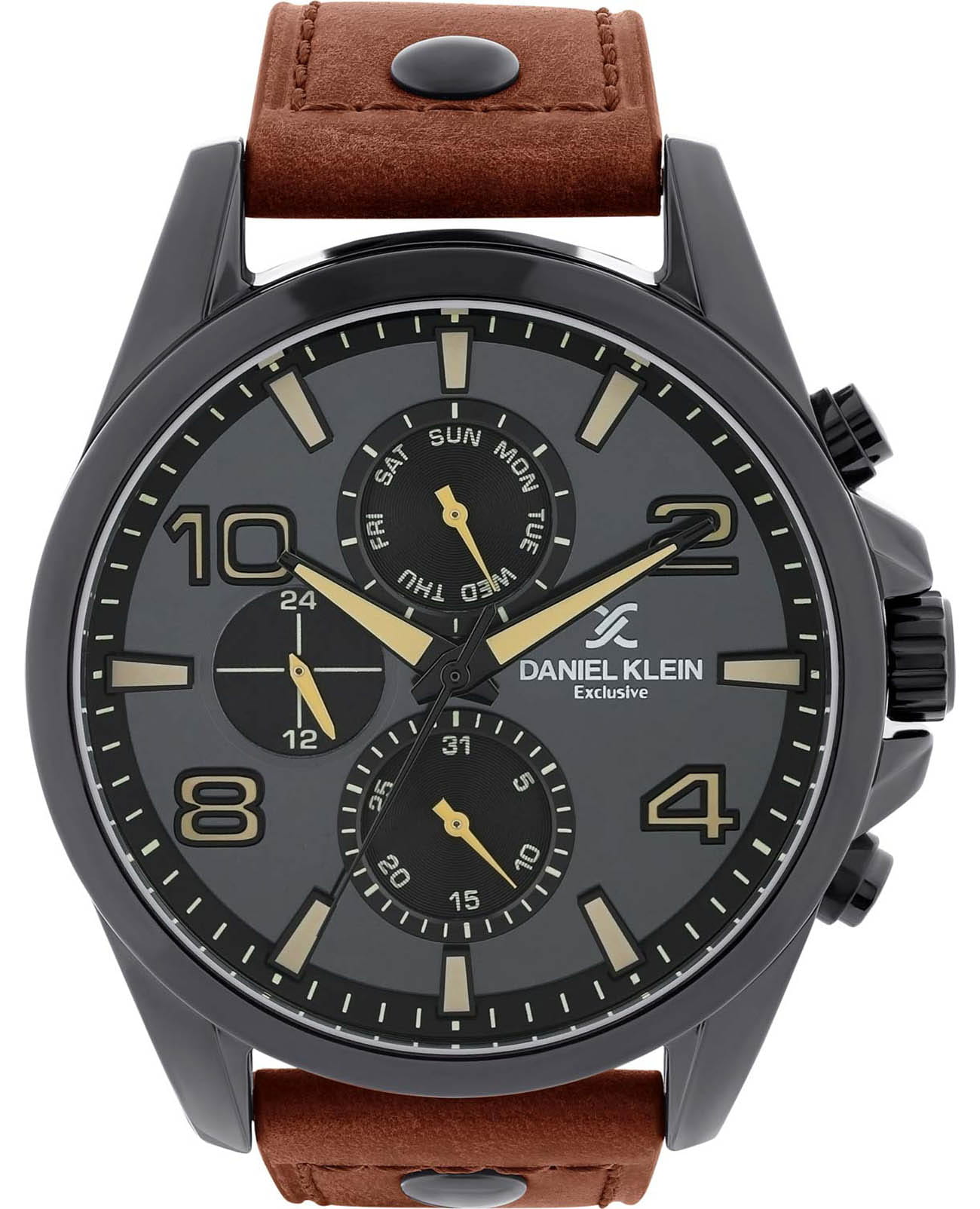 Daniel Klein Daniel Klein Exclusive DK.1.13640-2  DK.1.13640-2 кварцевые мужские часы черный циферблат, браслет кожаный — вид спереди