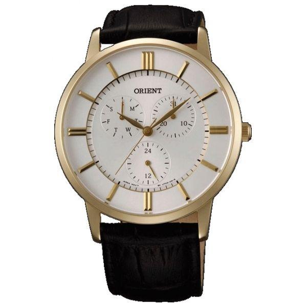 Orient Orient UT0G002W (FUT0G002W)  FUT0G002W  мужские часы белый циферблат, браслет кожа + текстиль — вид спереди