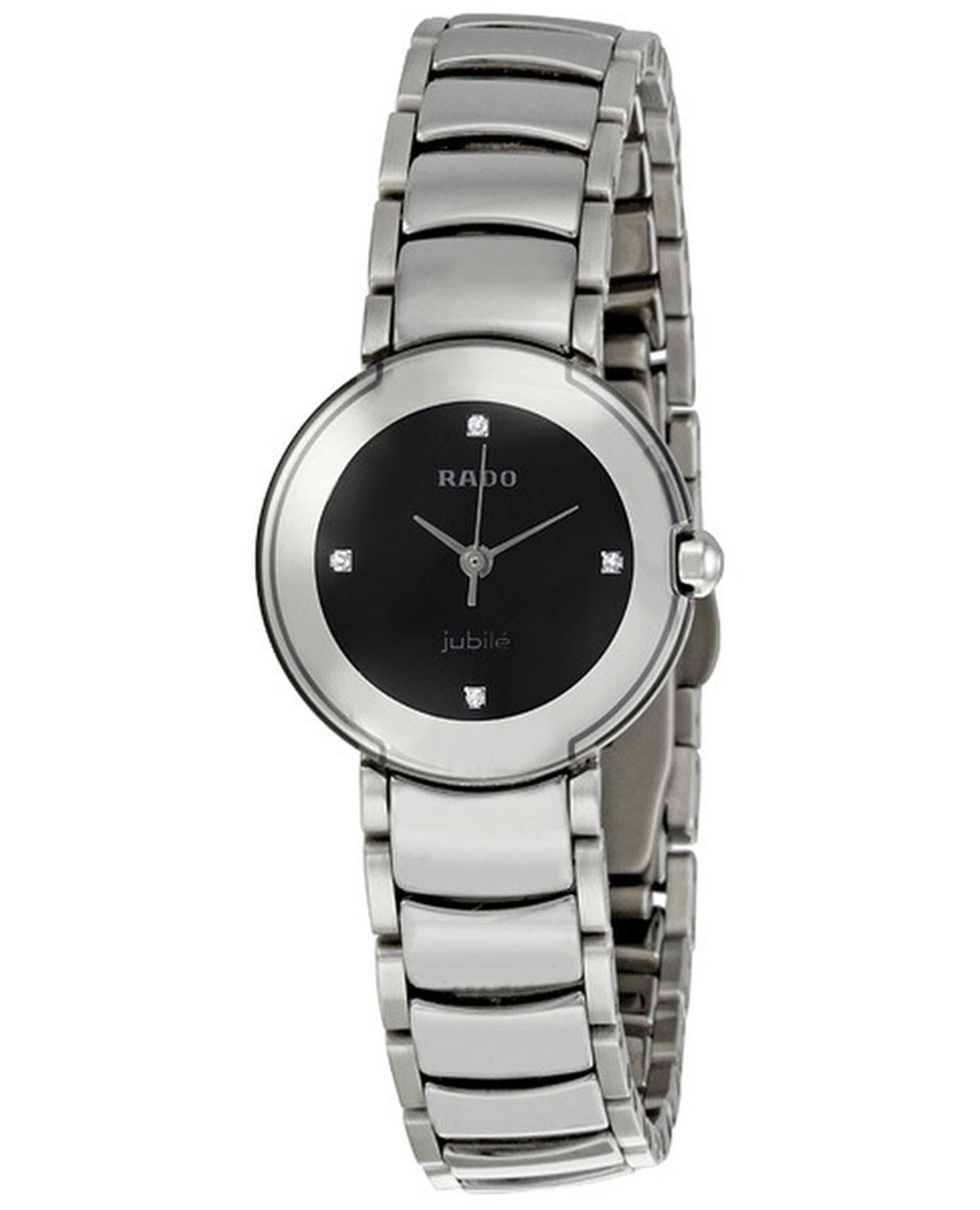 Rado Rado Coupole R22594712  R22594712 кварцевые женские часы черный циферблат, браслет нержавеющая сталь — вид спереди