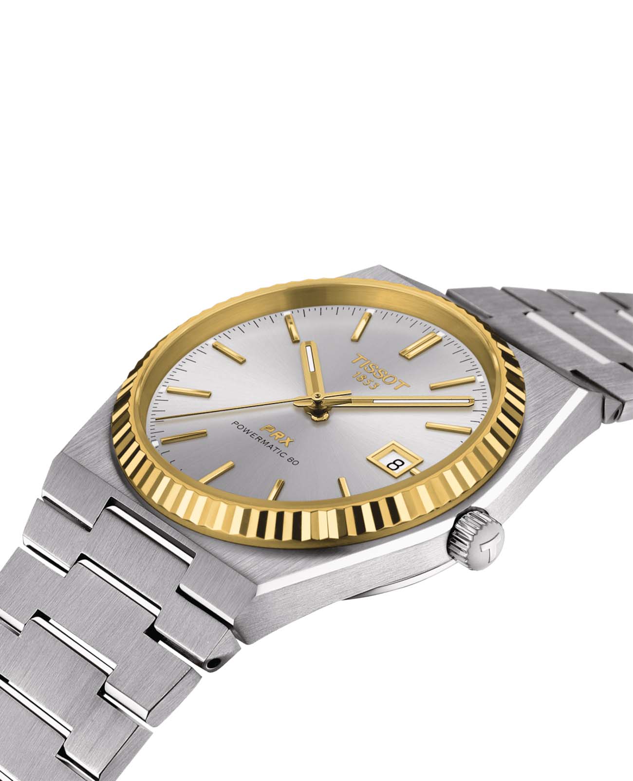 Tissot Tissot PRX Powermatic 80 Steel & 18k Gold T931.407.41.031.01, prx швейцария мужские часы на браслете нержавеющая сталь боковой вид