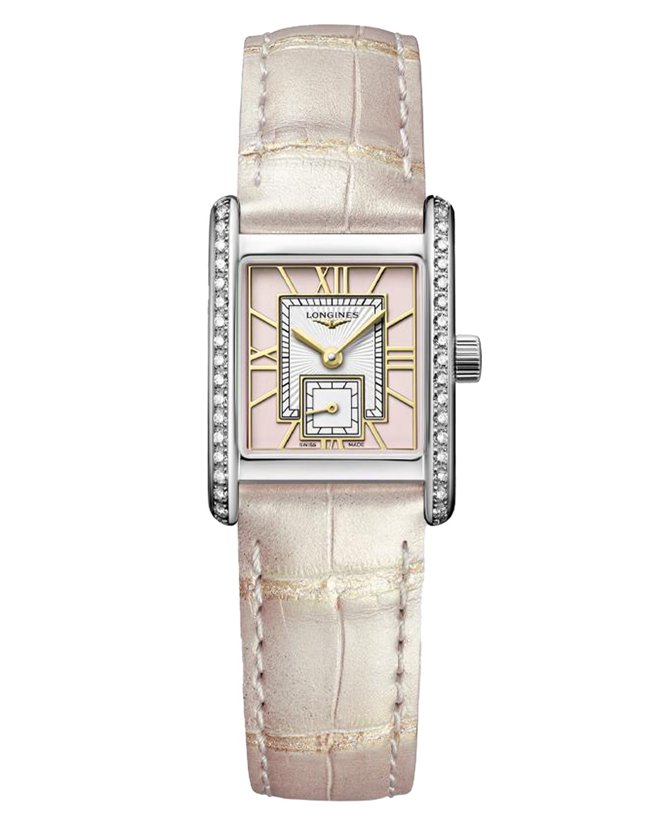 Longines Longines DolceVita L5.200.0.99.2  L52000992 кварцевые женские часы шампань циферблат, браслет кожаный — вид спереди