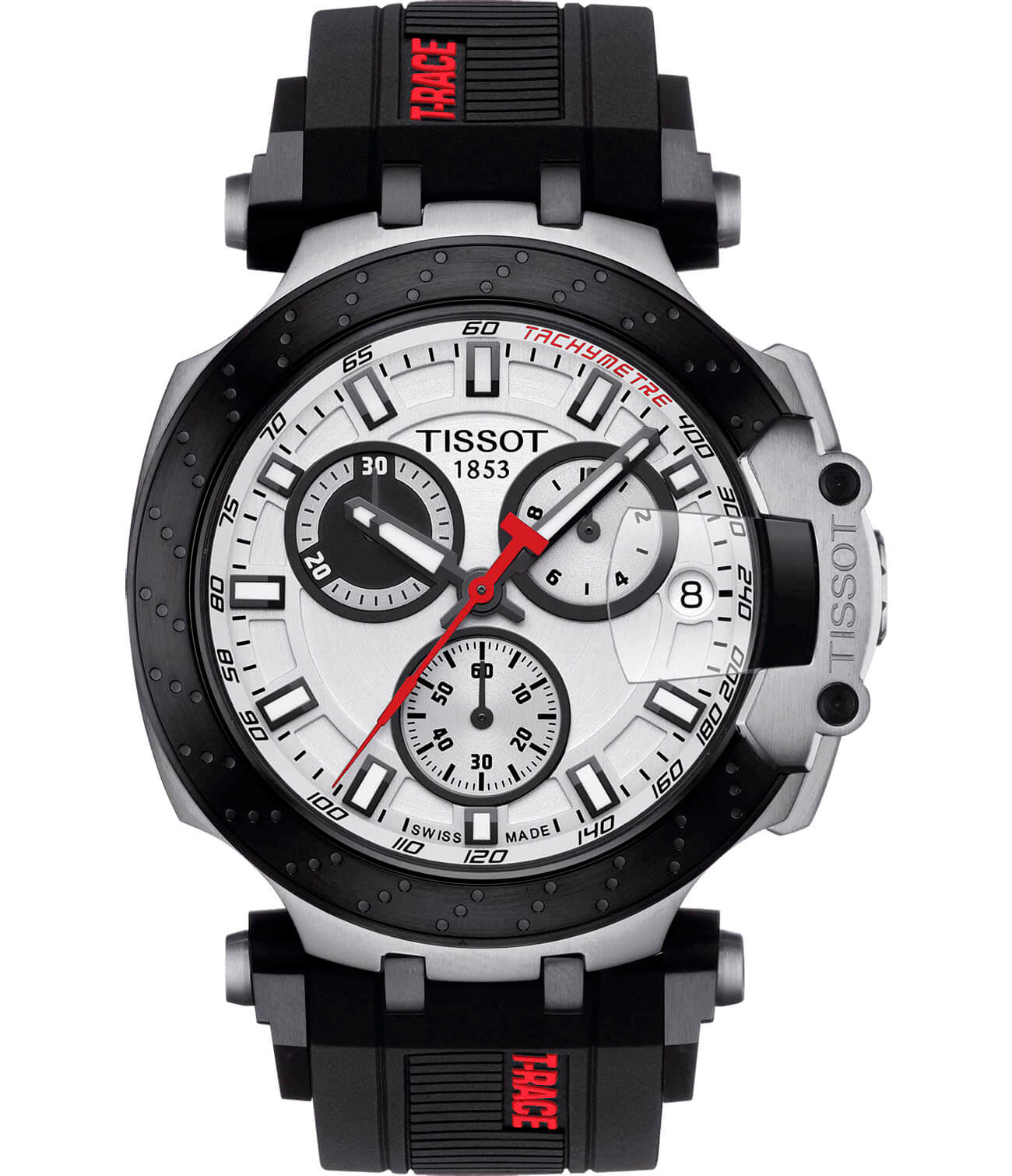 Tissot Tissot T-Race Chronograph T115.417.27.011.00 T Race T1154172701100 кварцевые мужские часы белый циферблат, браслет силикон — вид спереди