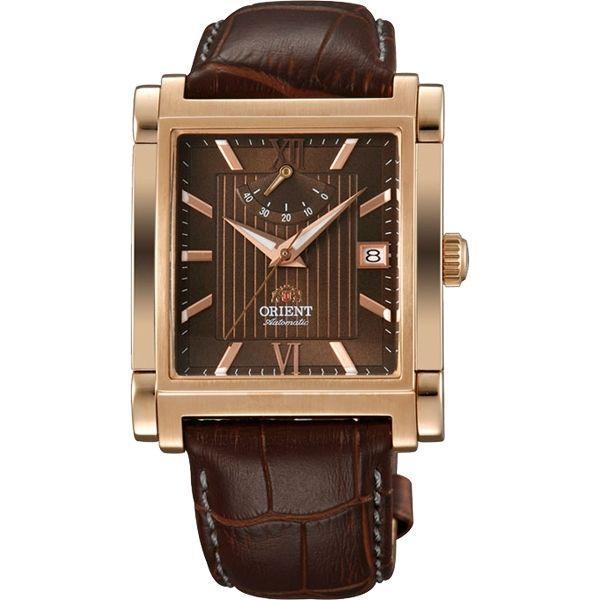 Orient Orient FDAH001T (FFDAH001T)  FFDAH001T механические мужские часы коричневый циферблат, браслет кожа + текстиль — вид спереди