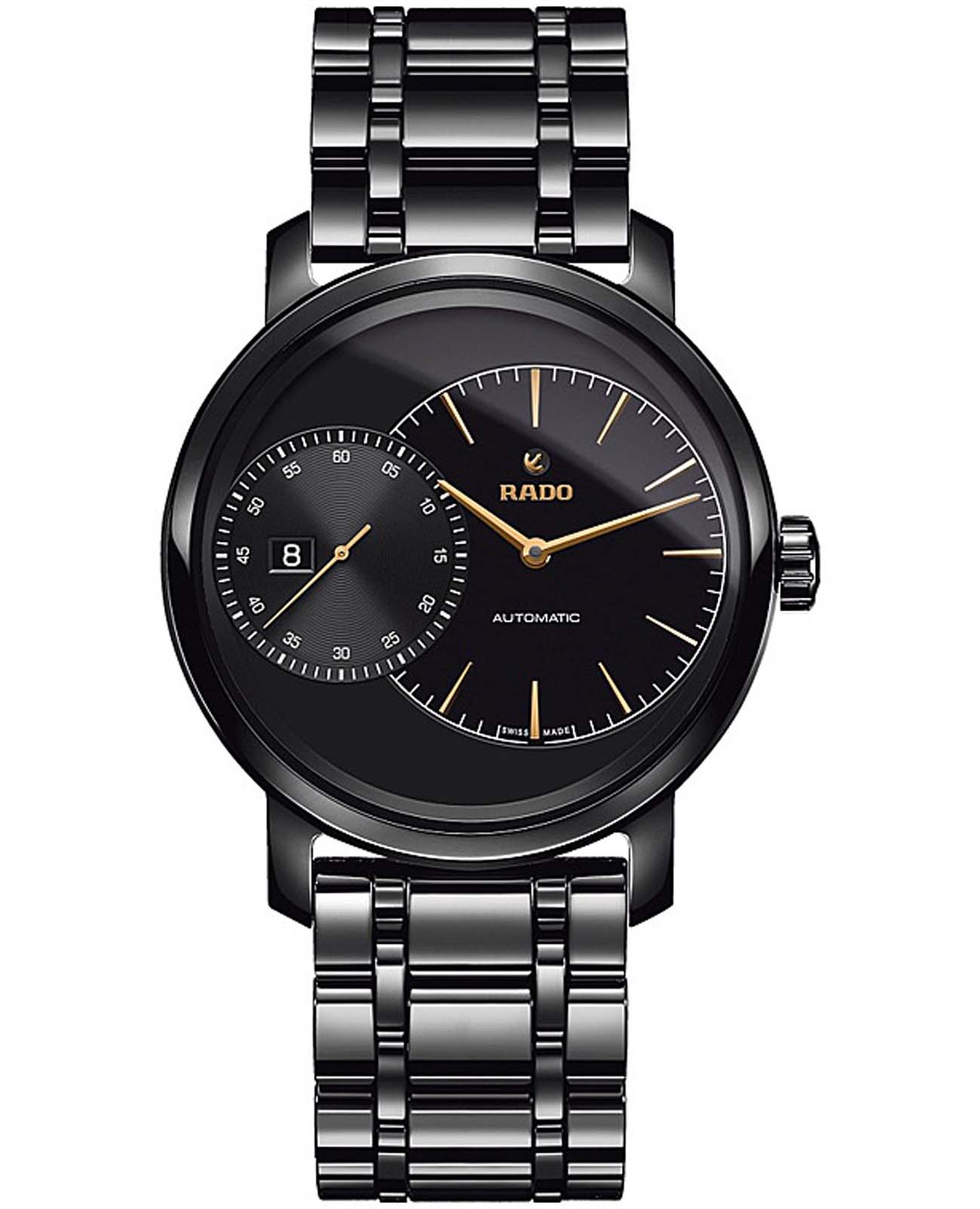 Rado Rado Diamaster Automati Grande Seconde R14127152 Automatic R14127152 механические мужские часы черный циферблат, браслет высокотехнологичная керамика — вид спереди