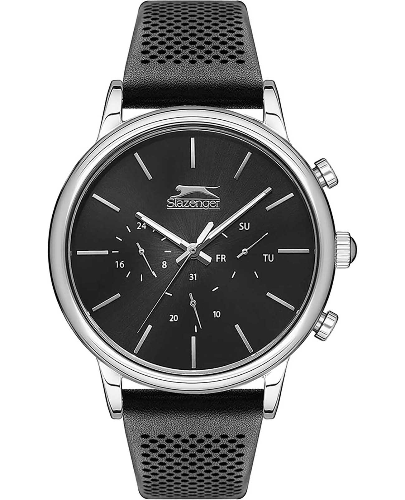 Slazenger Slazenger SL.09.2030.2.01  SL.09.2030.2.01 кварцевые мужские часы черный циферблат, браслет кожаный — вид спереди