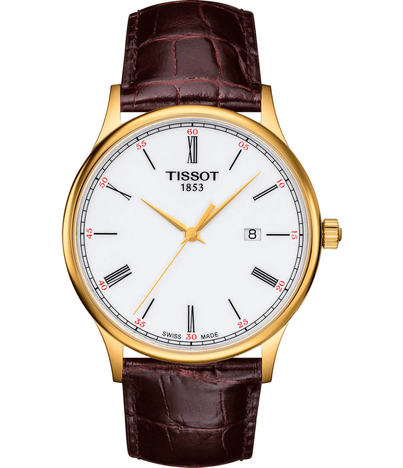 Tissot Tissot Rose Dream 18K Gold T914.410.46.013.00  T9144104601300 кварцевые мужские часы белый циферблат, браслет кожаный — вид спереди