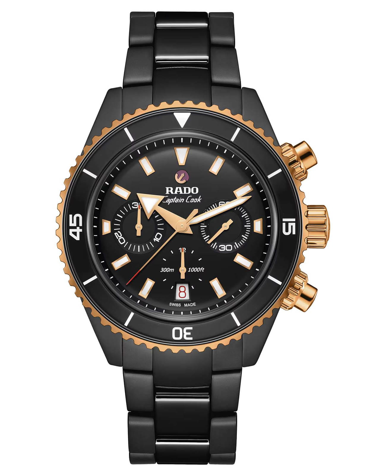 Rado Rado Captain Cook High-Tech Ceramic Automatic Chronograph R32190153  R32190153 механические мужские часы черный циферблат, браслет сталь + высокотехнологичная плазменная керамика — вид спереди